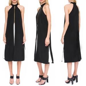 C/MEO Collective Scuba Top High Low Front Zip Longline Sleeveless Black  XS